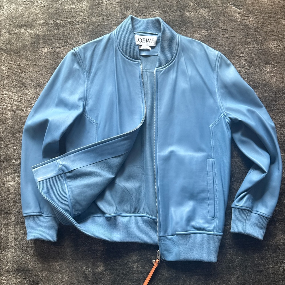 Loewe Blue Leather Bomber Jacket